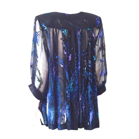 Mitra Abedi Haute Couture Jacket With Raised Velvet Pattern On Sheer Background - Picture 3 of 5